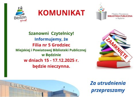 Komunikat dot. pracy Filii nr 5 - Grodziec 